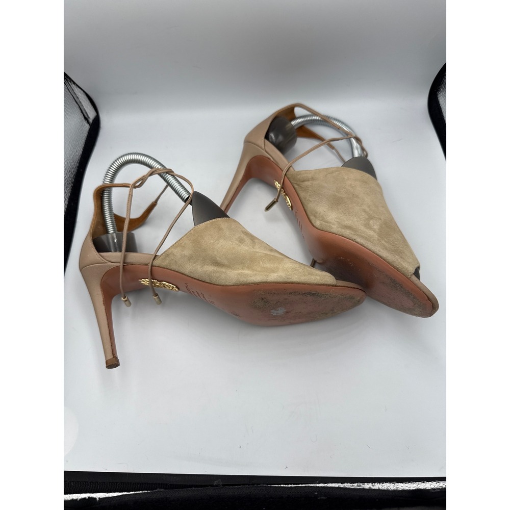 AQUAZZURA Firenze Suede Leather Peep Toe Lace Up Heels Sandals Size 36 - Picture 3 of 8